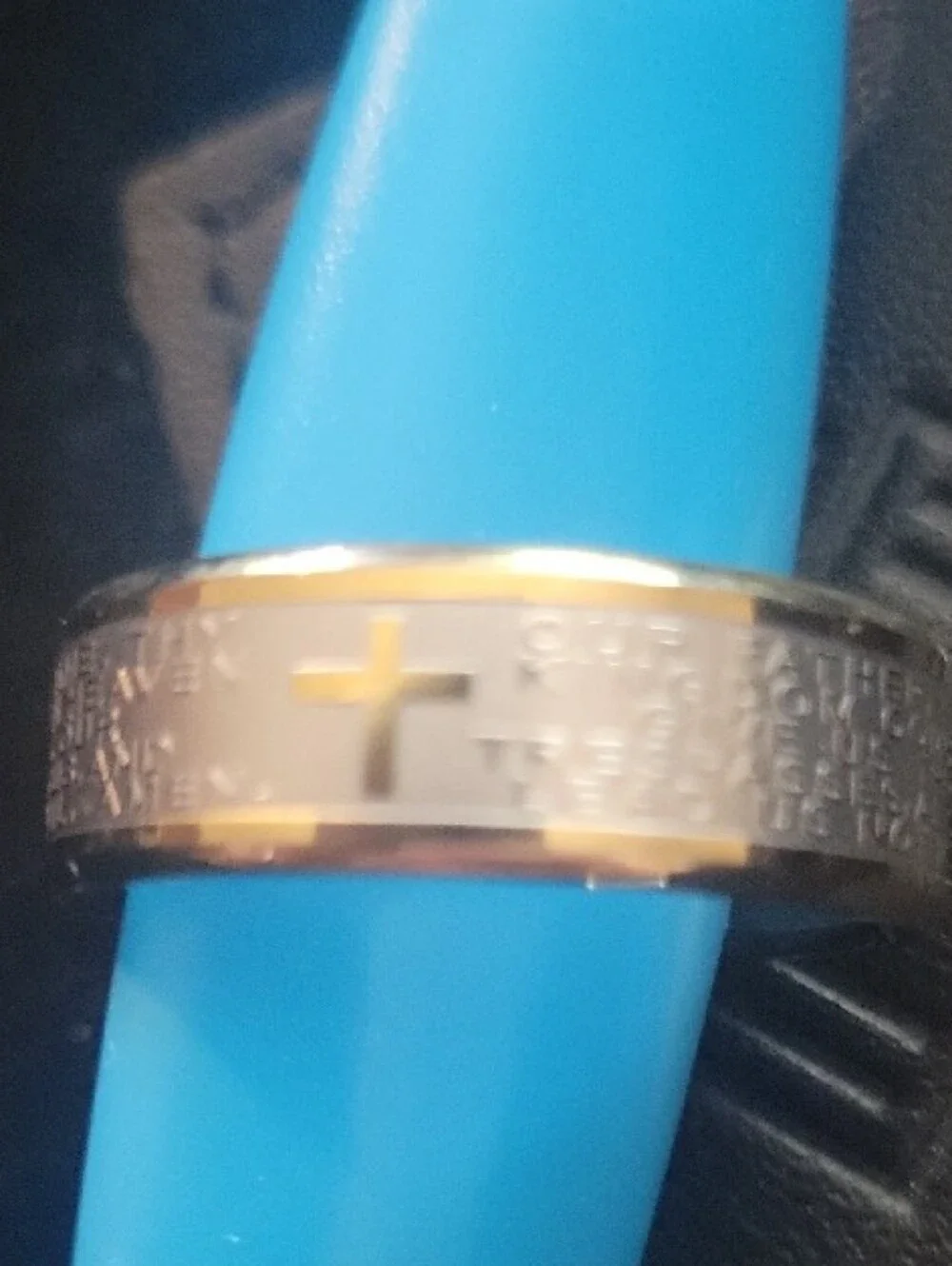Lords Prayer Two Tone Stainless Ring Size 10